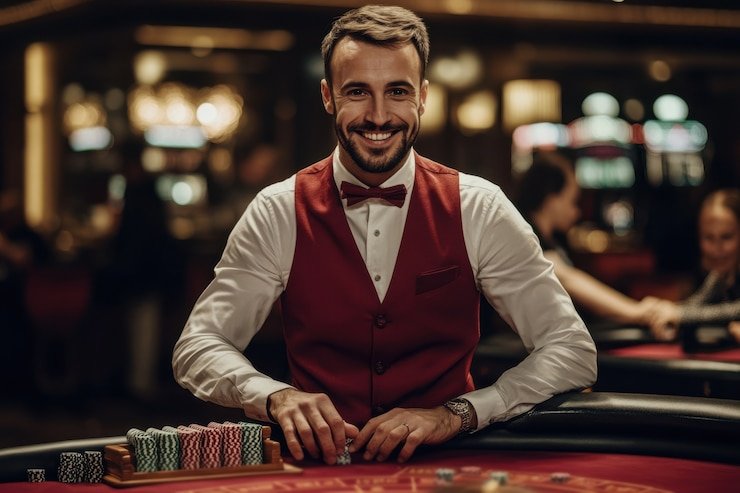 Antarmuka meja Blackjack langsung di aplikasi mobile bandar 288 dengan chip dan tombol aksi